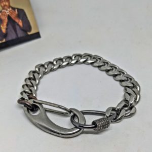 Steel chain bracelet with diamond pave accent