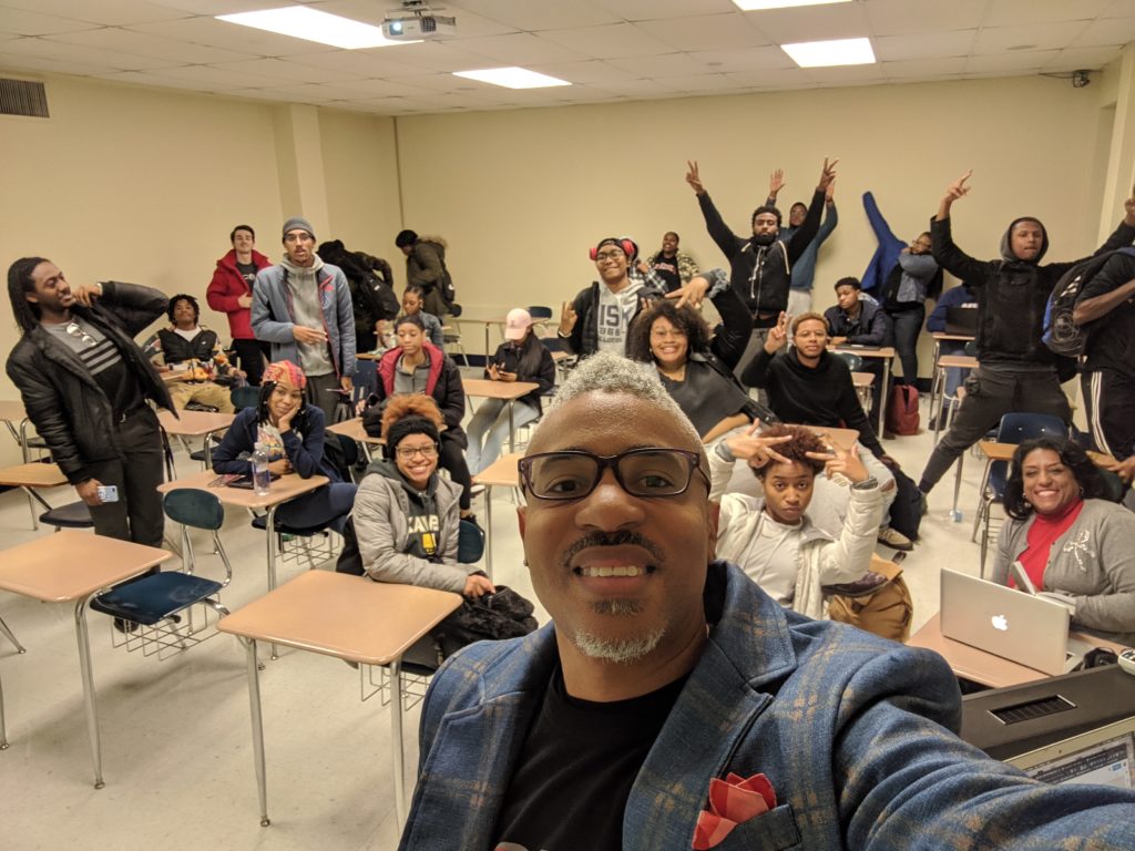 Lecture at Fisk with students waving